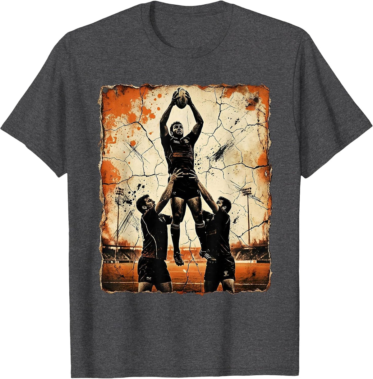 Rugby Lineout Lift Graphic Design T-Shirt - Dark Heather Grey