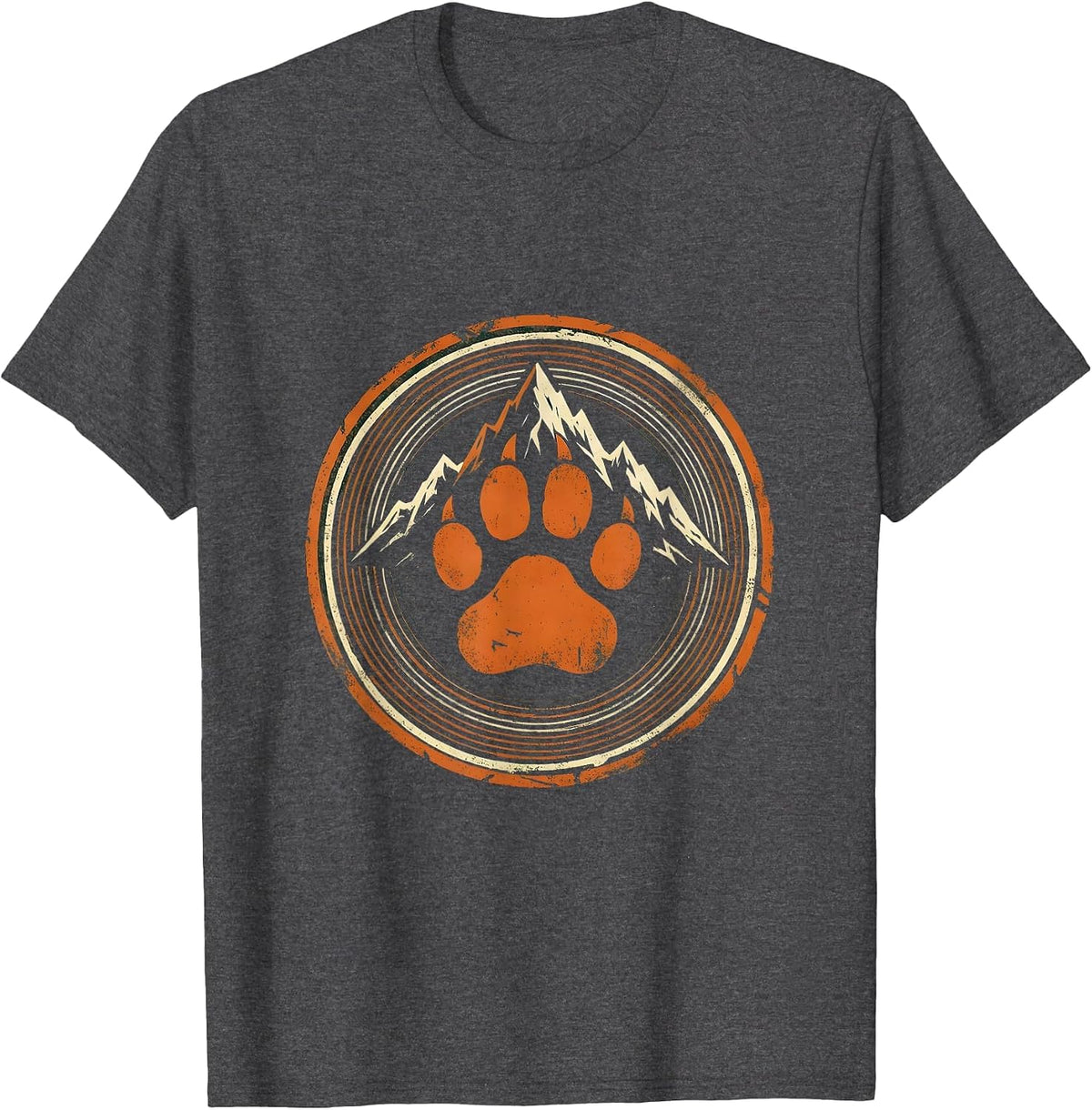 Lion Paw Print Mountain Backdrop Wilderness Design T-Shirt - Dark Heather Grey