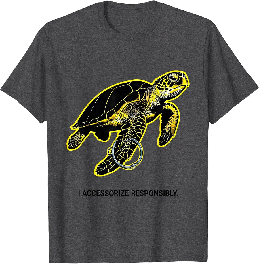 Men's I Accessorize Responsibly Stencil Sea Turtle Ocean Animal T-Shirt - Dark Heather Grey