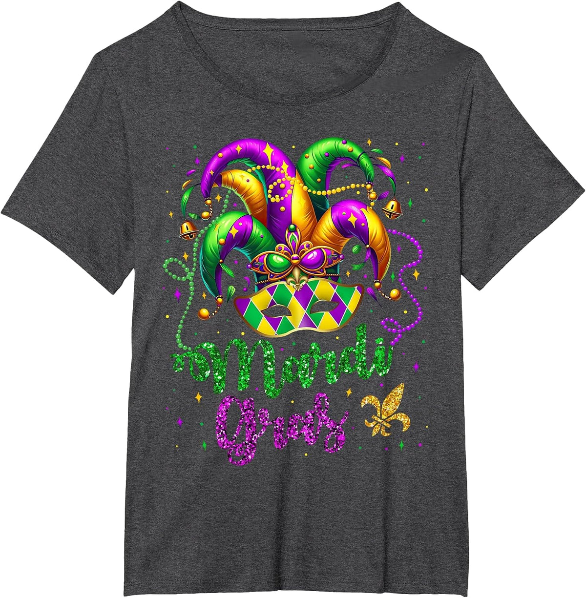 Mardi Gras Shirts for Women Kids Men Beads Mask Feathers Hat T-Shirt - Dark Heather Grey