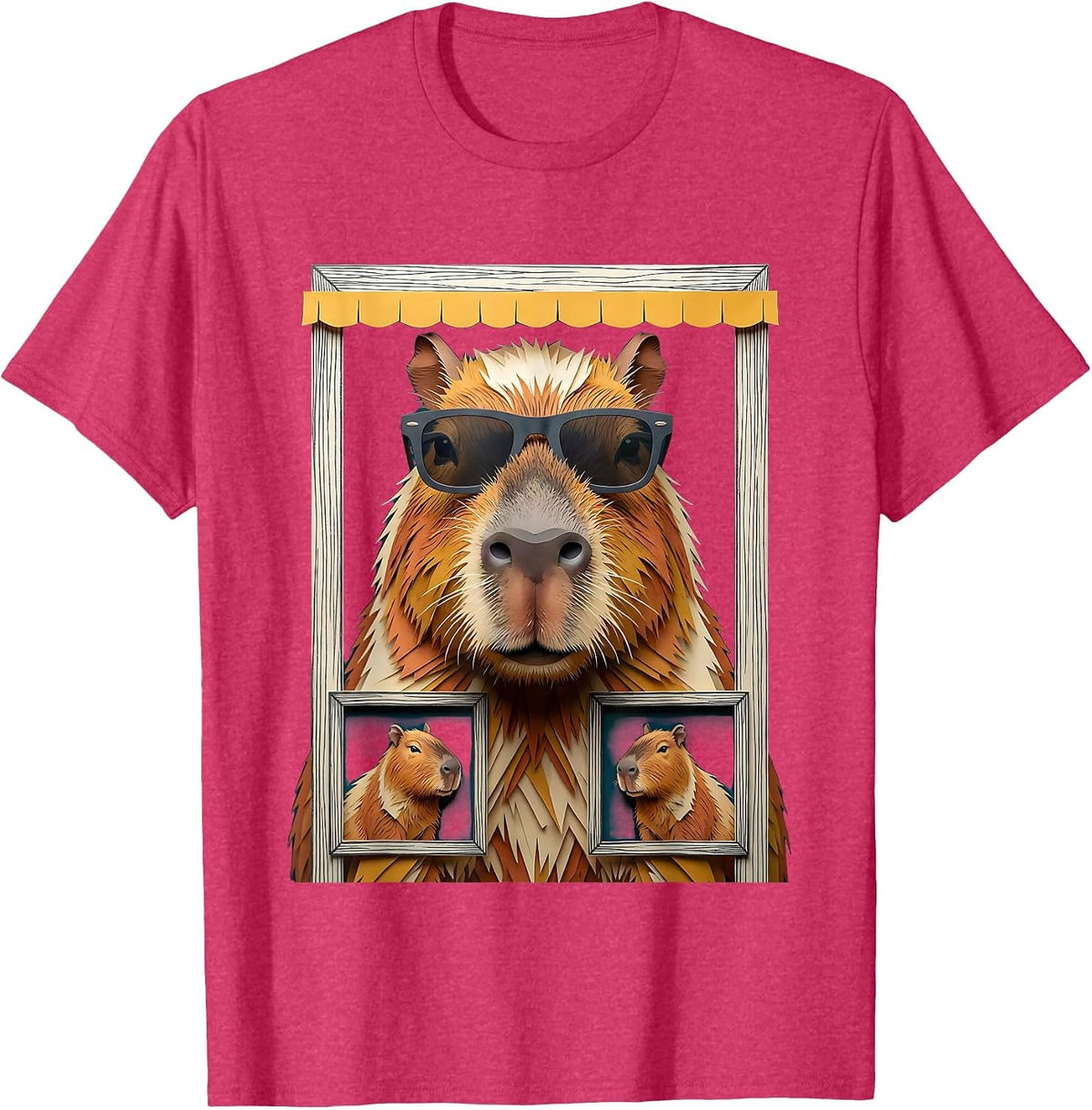 Capybara Photobooth Oversized Funny Animal Portrait T-Shirt - Red Heather