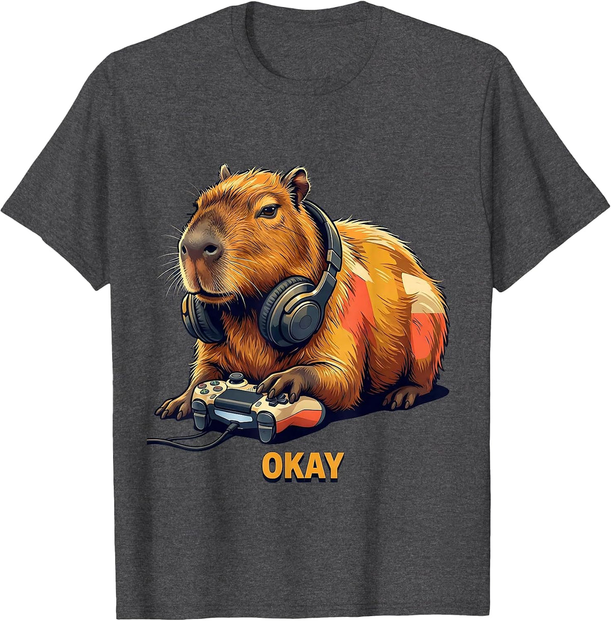 Okay Funny Capybara Gamer Meme Humor Video Games T-Shirt - Dark Heather Grey