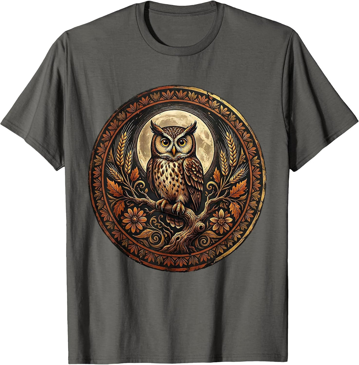 Men's Owl Harvest Moon Thanksgiving Graphic T-Shirt - Asphalt Grey