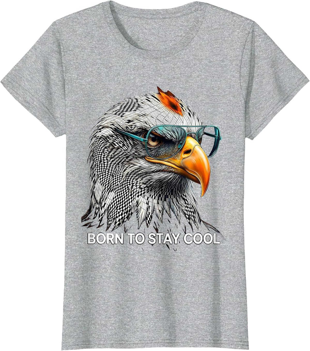 Women's Born To Stay Cool Op Art Moiré Eagle Pride Wildlife Lover T-Shirt - Heather Grey