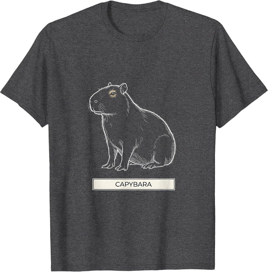 Men's Capybara Minimalist Badge Line Art Animal T-Shirt - Dark Heather Grey