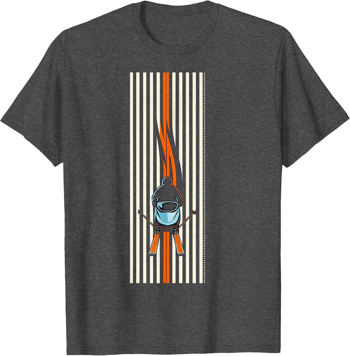 Men's Compact Vertical Stripe Snowmobile Rider Winter Humor T-Shirt - Dark Heather Grey