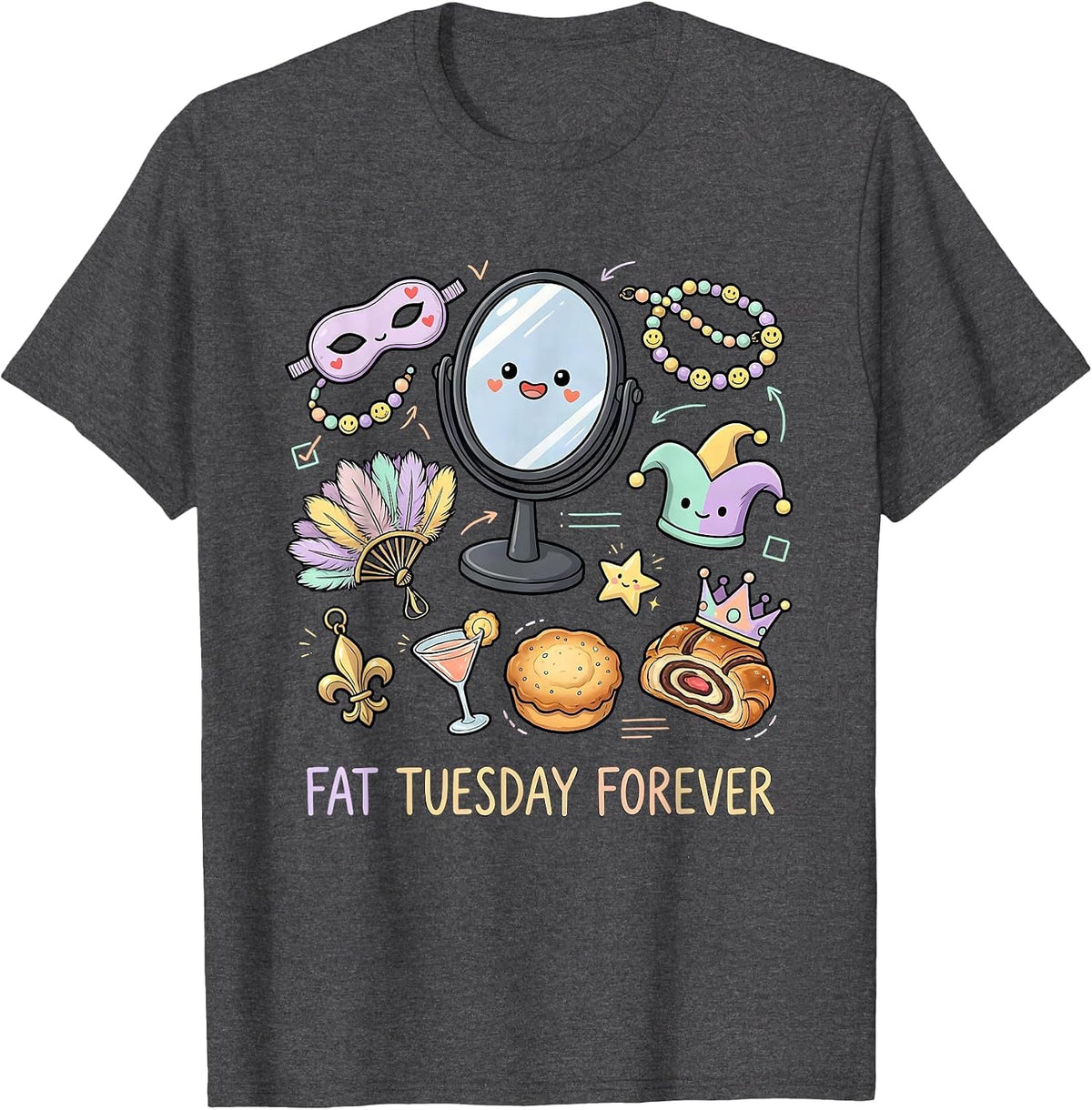 Fat Tuesday Forever Mardi Gras Celebration Design T-Shirt - Dark Heather Grey