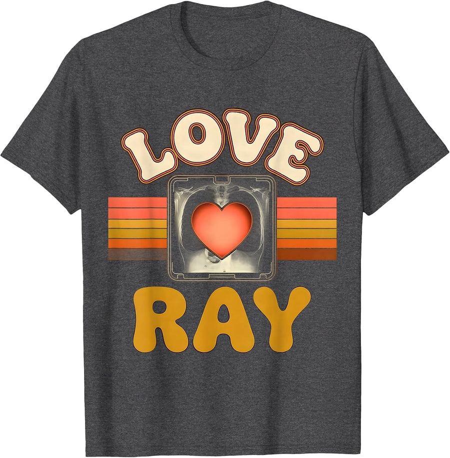 Men's Love Ray Retro 70s Radiology Tech Valentine Skeleton Humor T-Shirt - Dark Heather Grey
