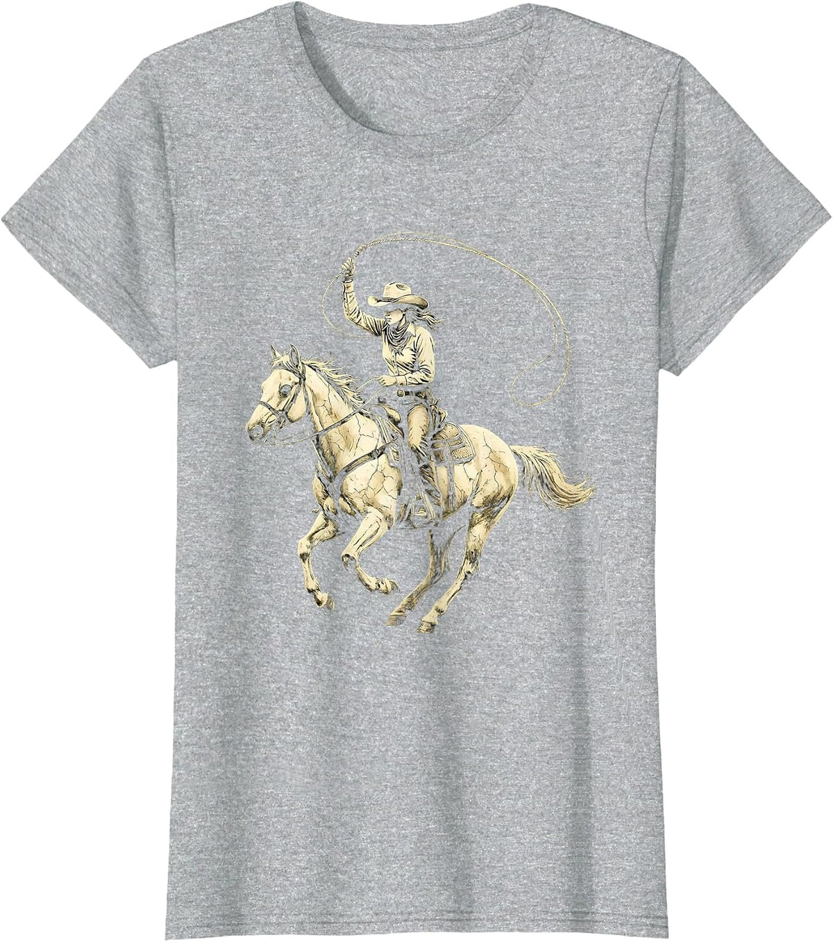 Cowgirl Lasso Horseback Western Riding Graphic T-Shirt - Heather Grey