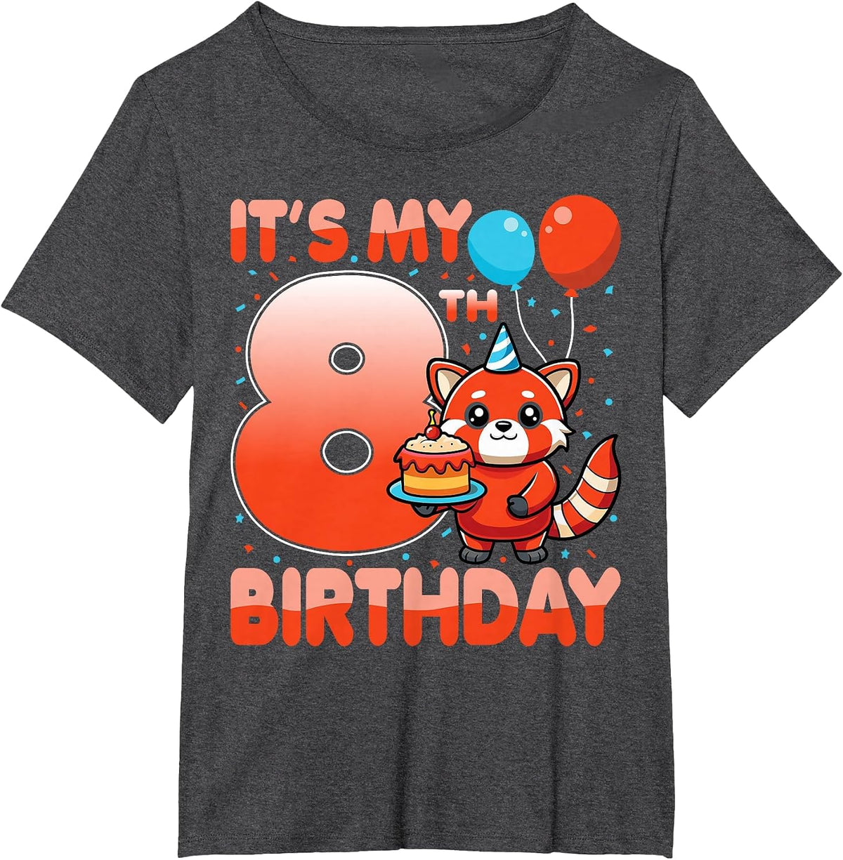 It's My 8th Birthday Cute Red Panda Kids 8 Years Old T-Shirt - Dark Heather Grey