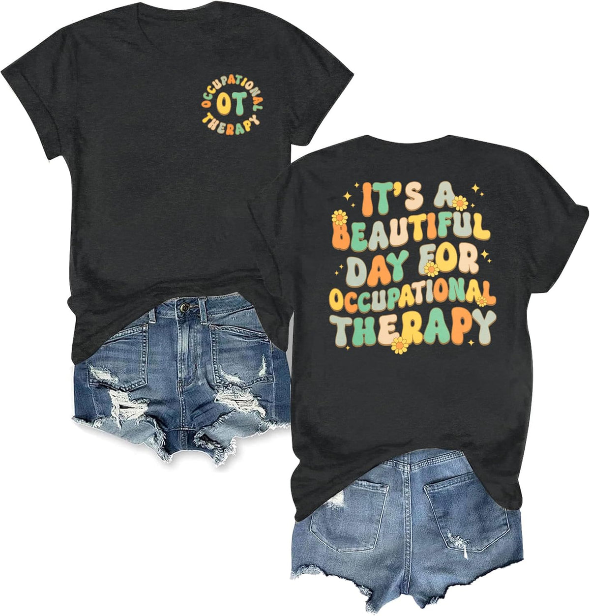 Speech Therapy Shirt for Women Speech Language Pathologist Graphic T-Shirts Rainbow Heart Autism Awareness Teacher Tee Tops