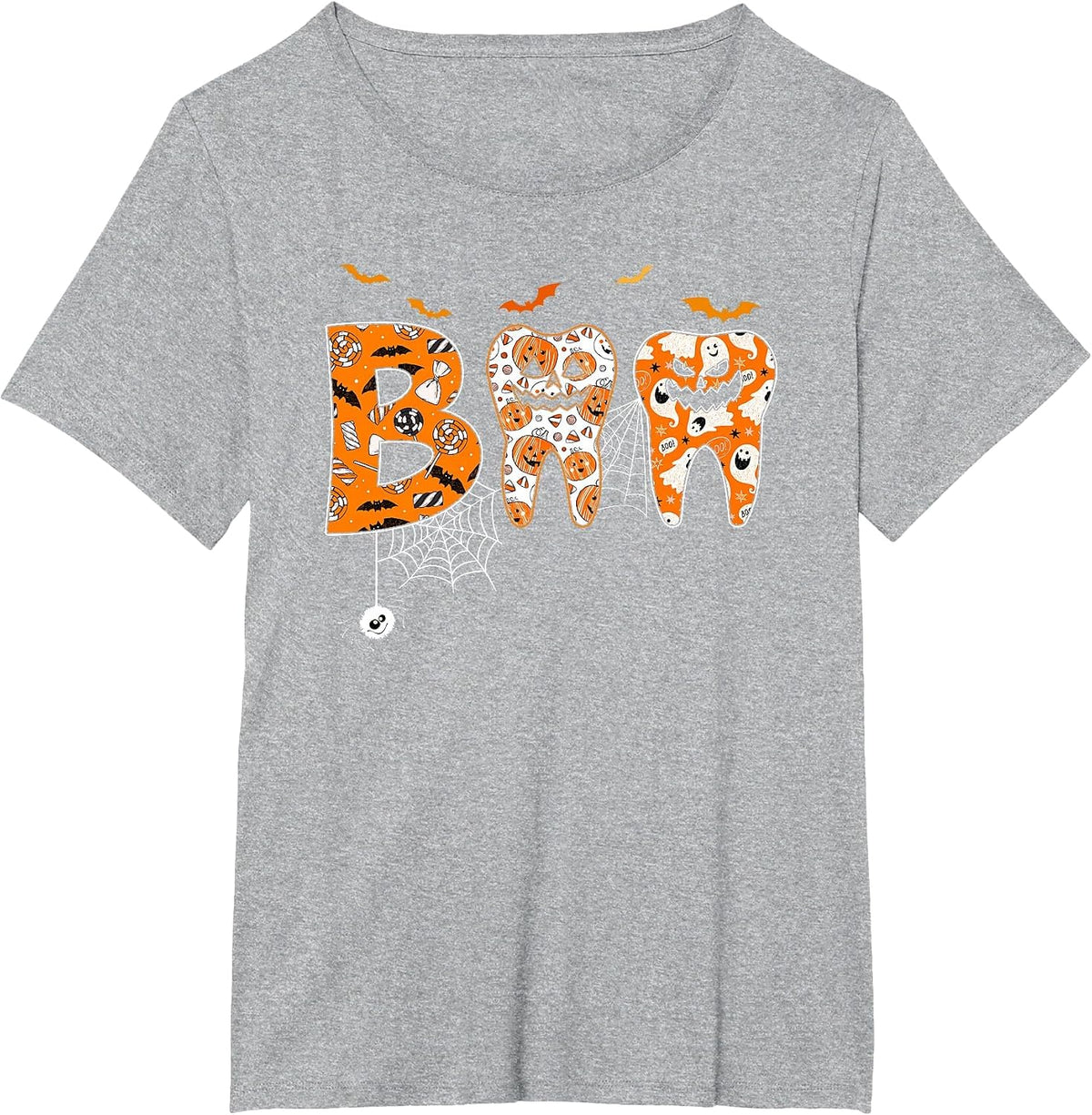 Boo Teeth Pumpkin Dentist Dental Hygienist Halloween Costume T-Shirt - Heather Grey