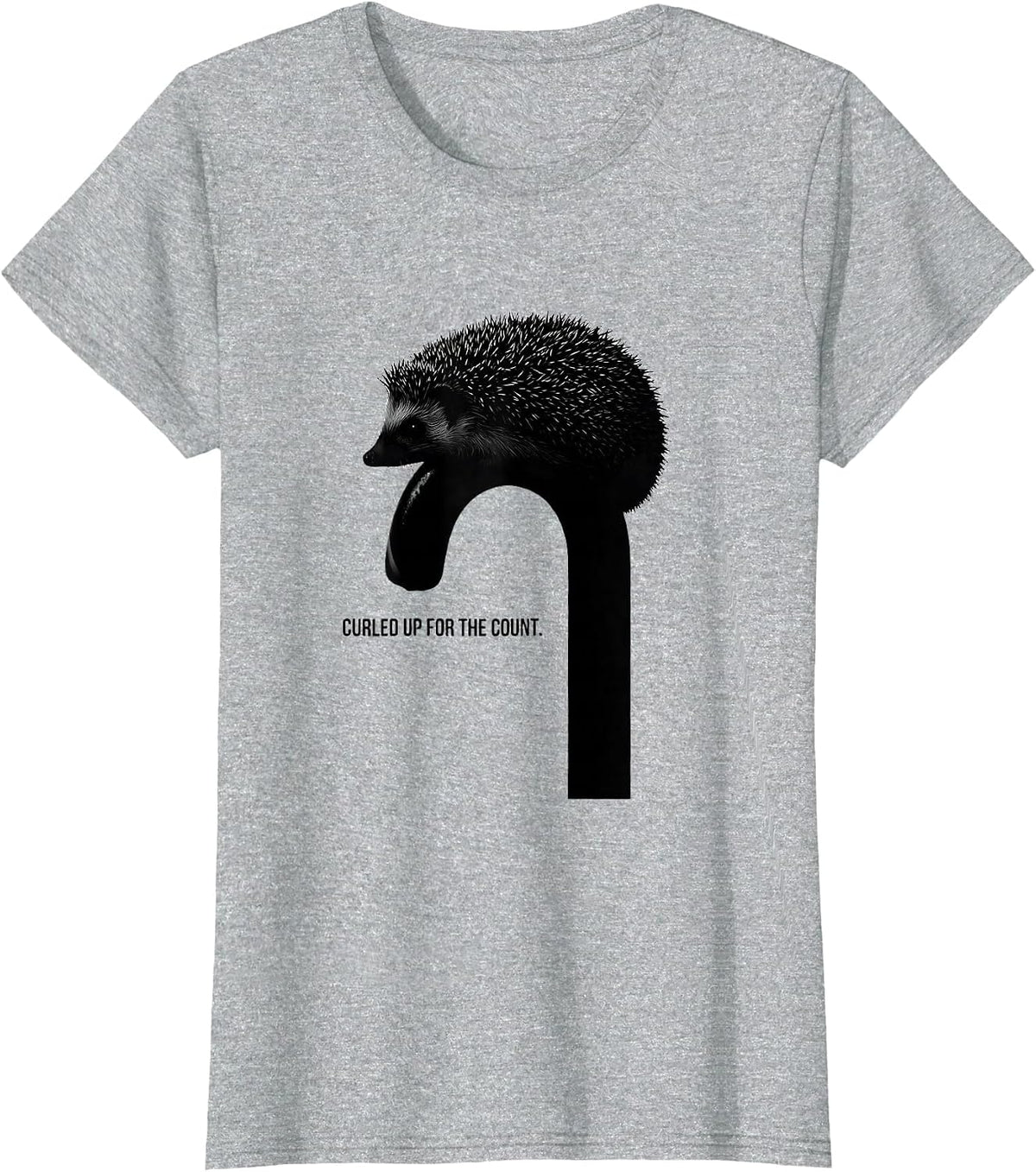 Women's Curled Up For The Count Cute Hedgehog Christmas Novelty T-Shirt - Heather Grey