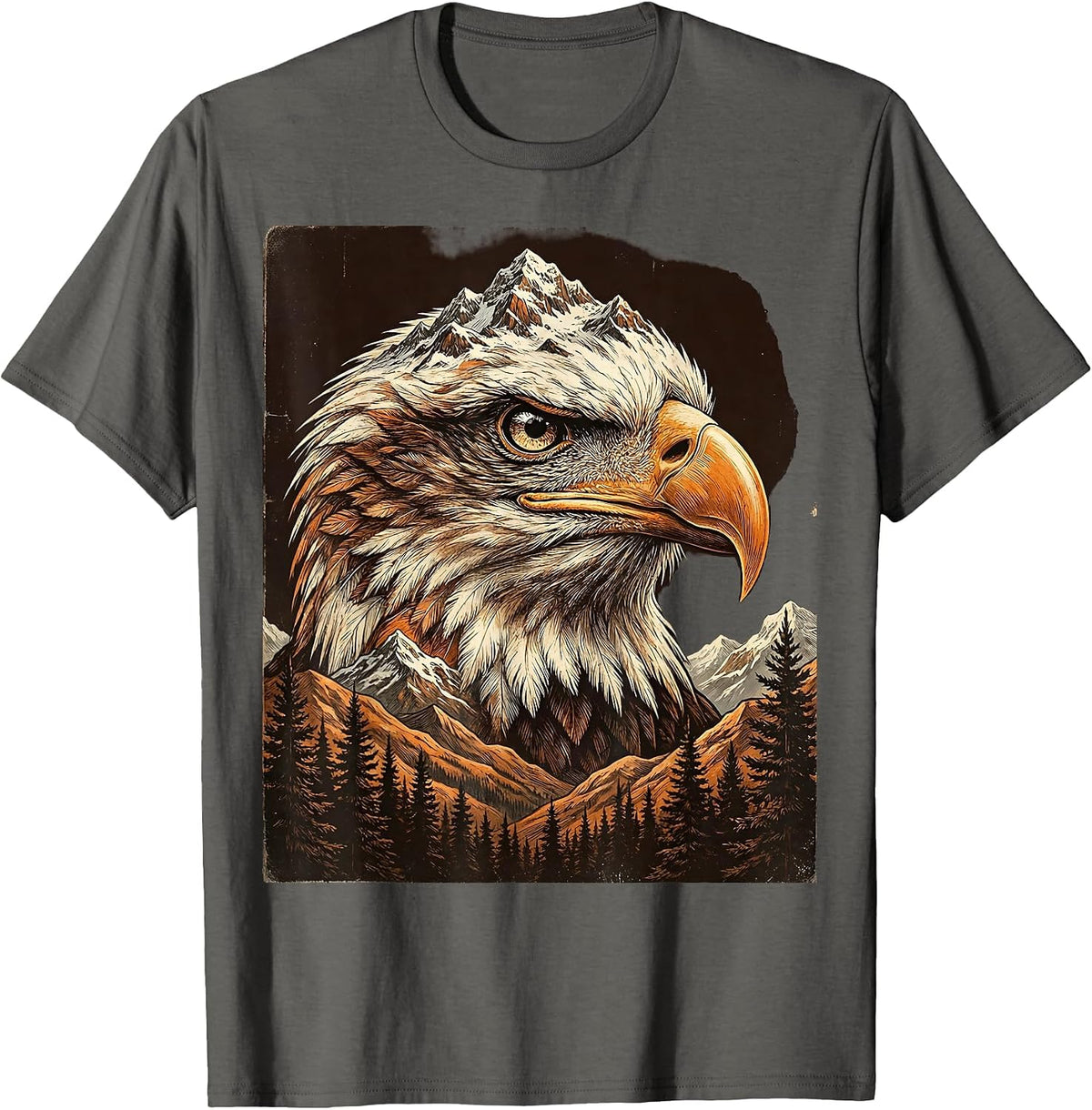 Eagle Head American Mountain Landscape Graphic T-Shirt - Asphalt Grey
