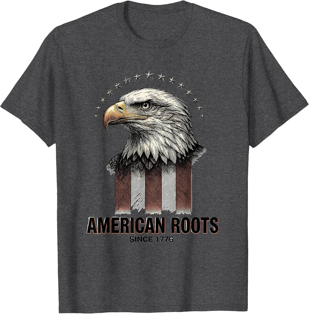American Roots Since 1776 Patriotic Eagle 4th of July Flag T-Shirt - Dark Heather Grey