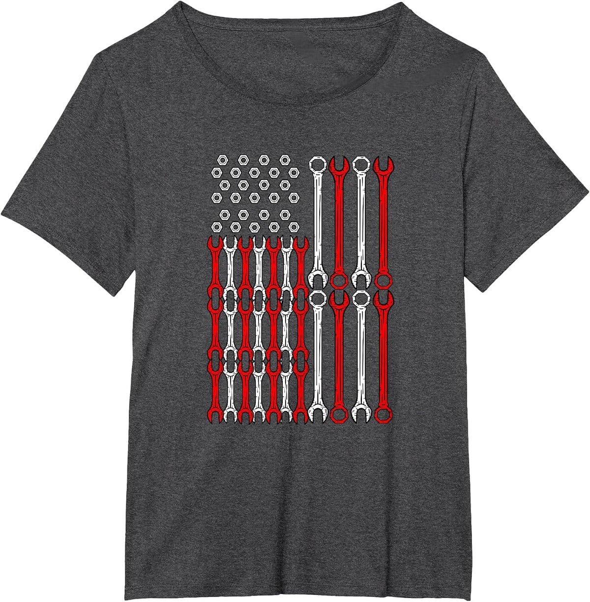 USA Red White and Blue Wrench Flag - Car Motor Repair Worker T-Shirt - Dark Heather Grey