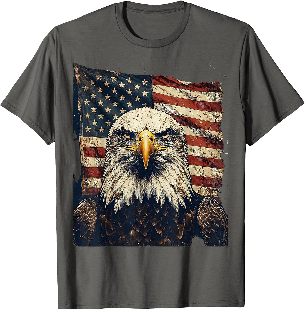 Men's Patriotic Eagle American Flag Graphic Design T-Shirt - Asphalt Grey