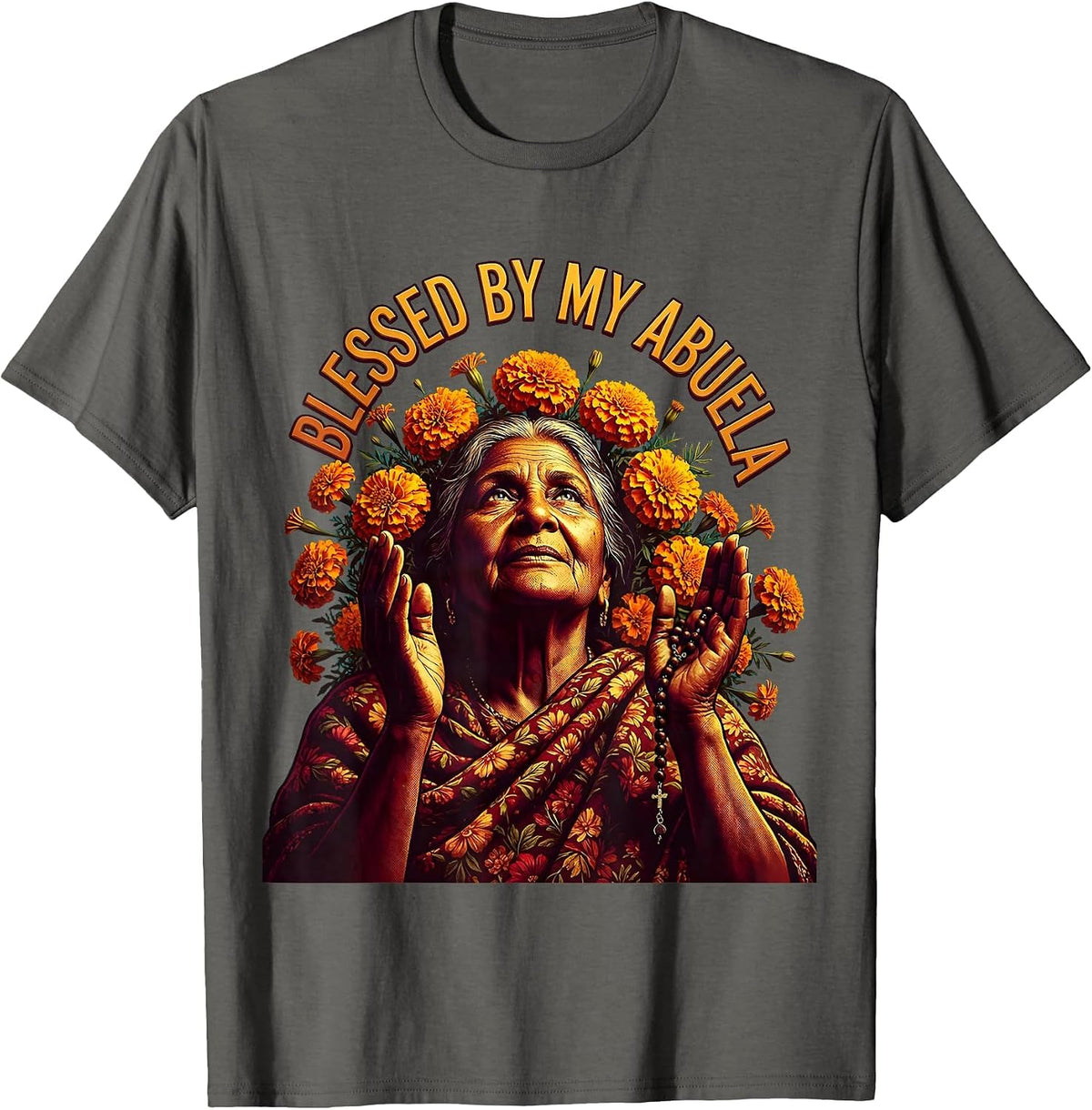 Blessed By My Abuela Hispanic Heritage Design T-Shirt - Asphalt Grey