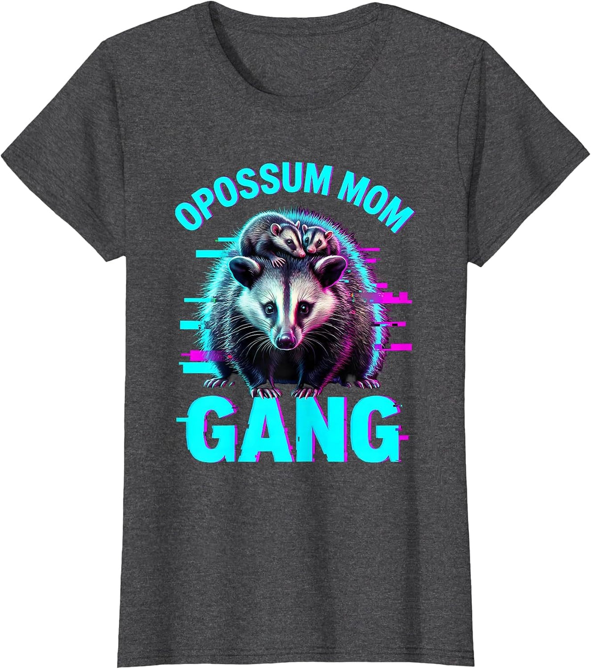 Women's Opossum Mom Gang Wildlife Lover Design T-Shirt - Dark Heather Grey