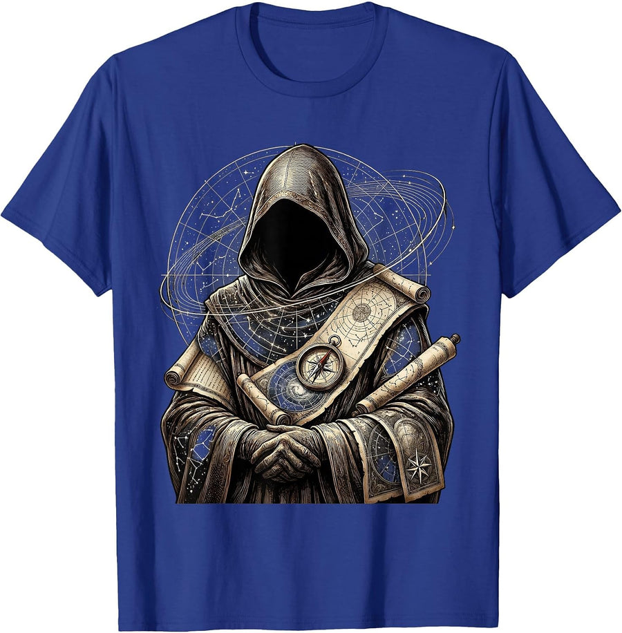 Astronomer Cloaked in Star Maps and Charts T-Shirt - Royal Blue