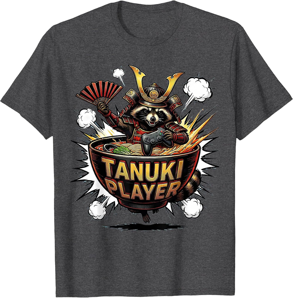 tanuki player Comic Book Anime Gaming Funny Cat Lover Gift T-Shirt - Dark Heather Grey