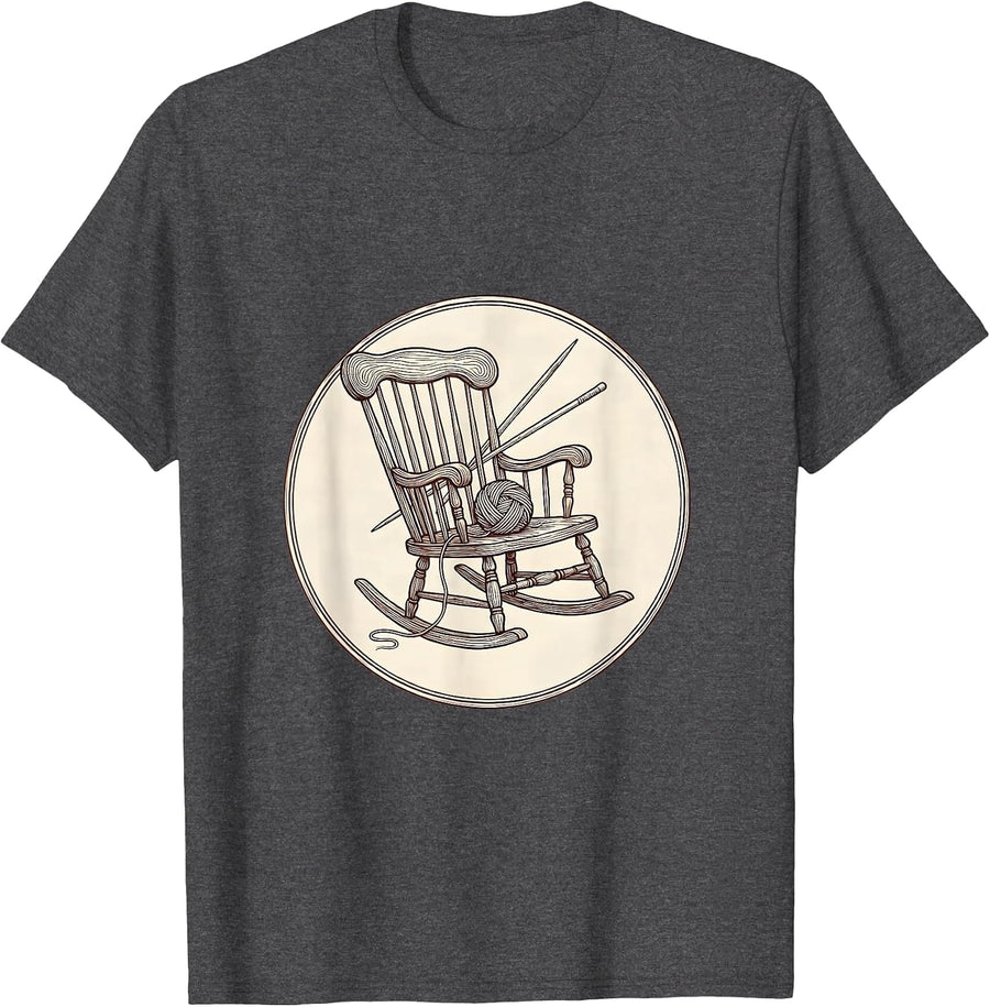 Men's Rocking Chair Knitting Mom Graphic Design T-Shirt - Dark Heather Grey