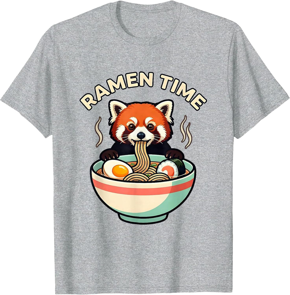 Men's Ramen Time Cute Kawaii Red Panda Eating Ramen Animal Lover T-Shirt - Heather Grey