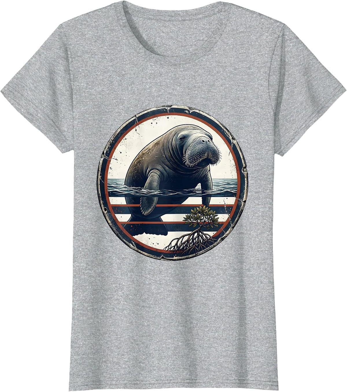 Women's Sealed Manatee Badge Tampa Bay Retro Vintage Pride T-Shirt - Heather Grey
