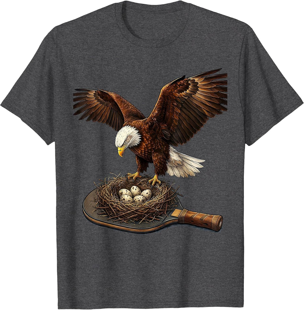 Bald Eagle Nesting on Pickleball Paddle T-Shirt - Dark Heather Grey