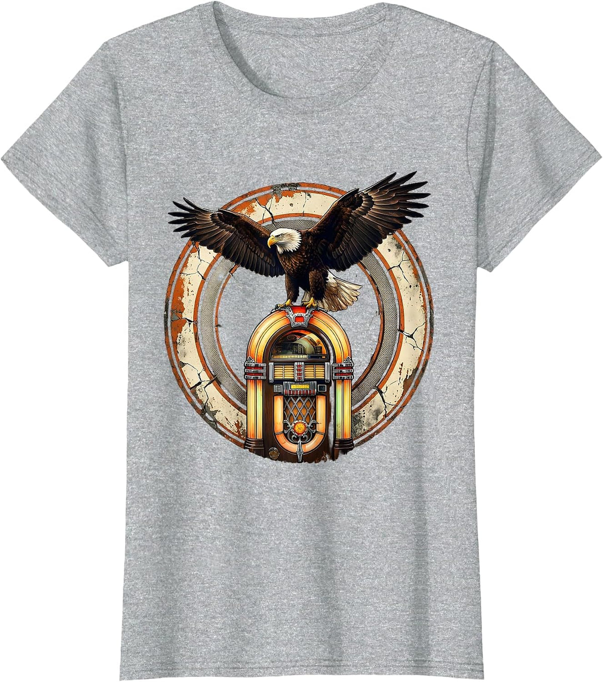 Women's Vintage 1975 Bald Eagle Jukebox Retro Design T-Shirt - Heather Grey