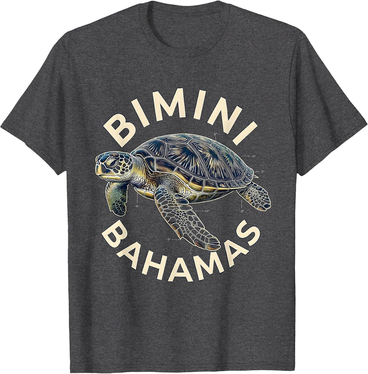 Men's Bimini Bahamas Topographic Contour Sea Turtle Souvenir T-Shirt - Dark Heather Grey