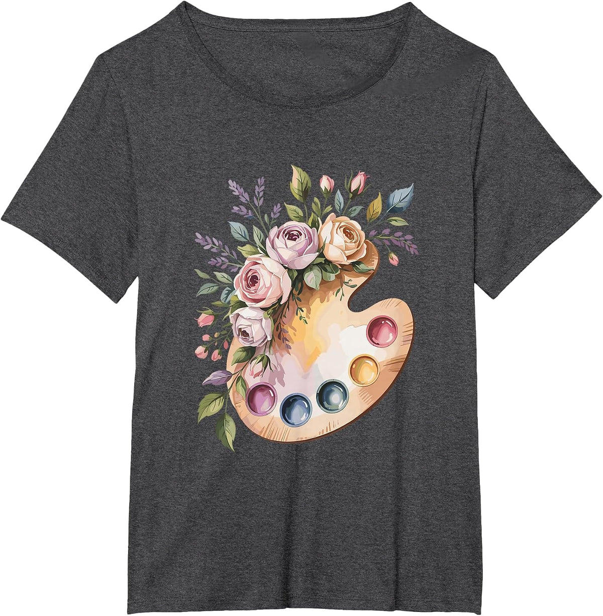 Floral Paint Palette Flower Art Teacher Artist Lover T-Shirt - Dark Heather Grey