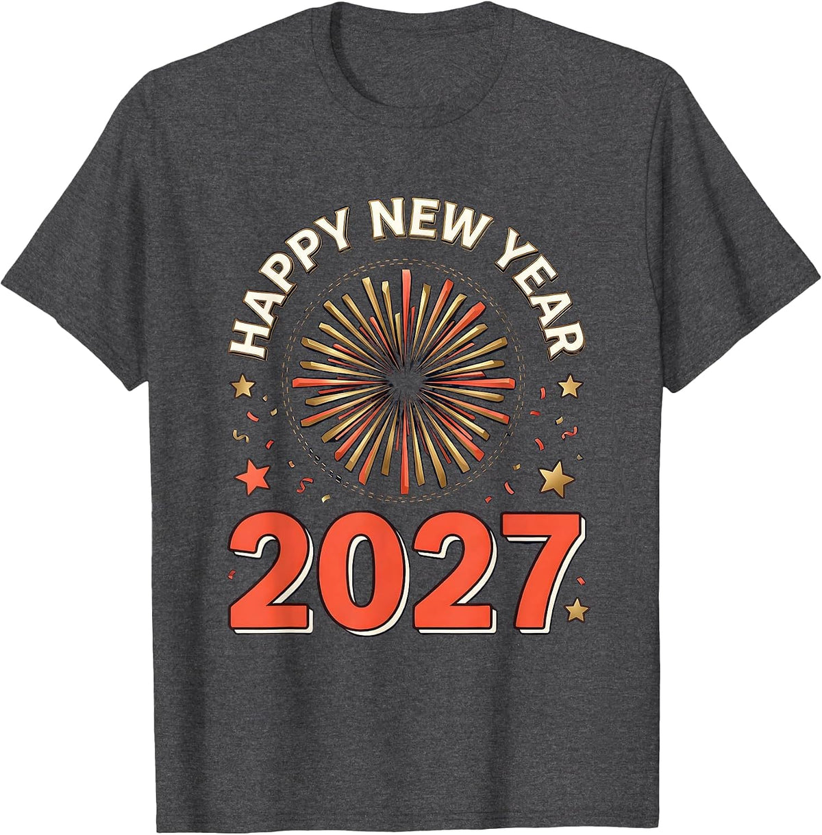 Men's Happy New Year 2027 Symmetrical Fireworks Party Keepsake T-Shirt - Dark Heather Grey