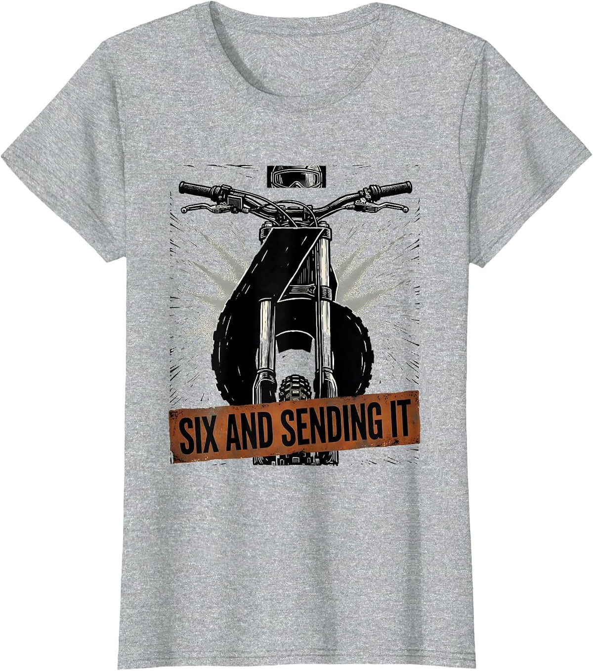 Six And Sending It Linocut Dirt Bike Kids Birthday T-Shirt - Heather Grey