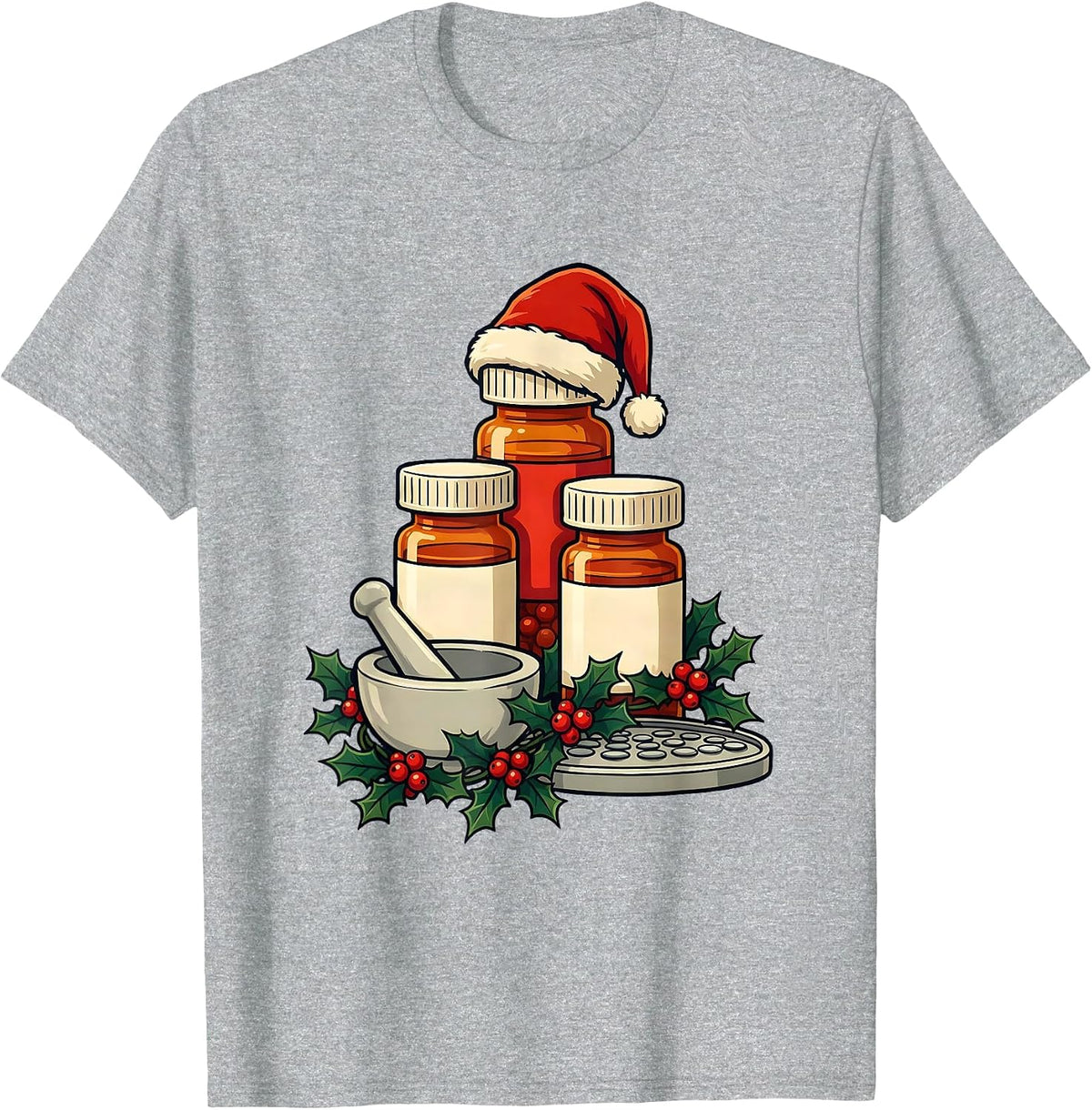 Men's Pharmacy Crew Christmas Matching Squad Holiday Humor T-Shirt - Heather Grey