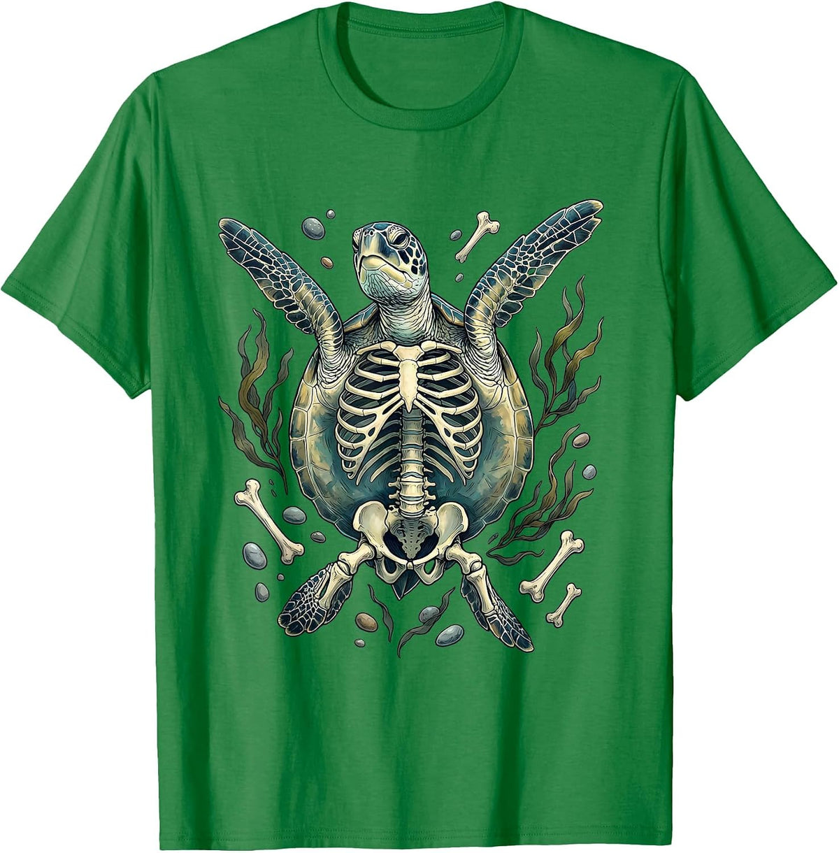 Men's Turtle Skeleton Deep Ocean Swim Graphic T-Shirt - Kelly Green