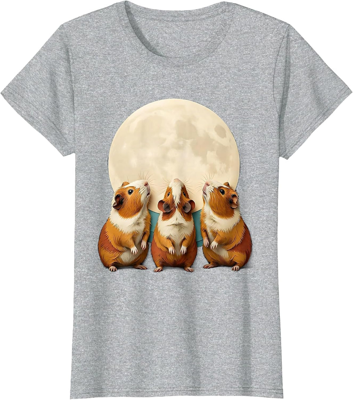 Three Guinea Pigs Howling At The Moon Funny Pet Lover Humor T-Shirt - Heather Grey
