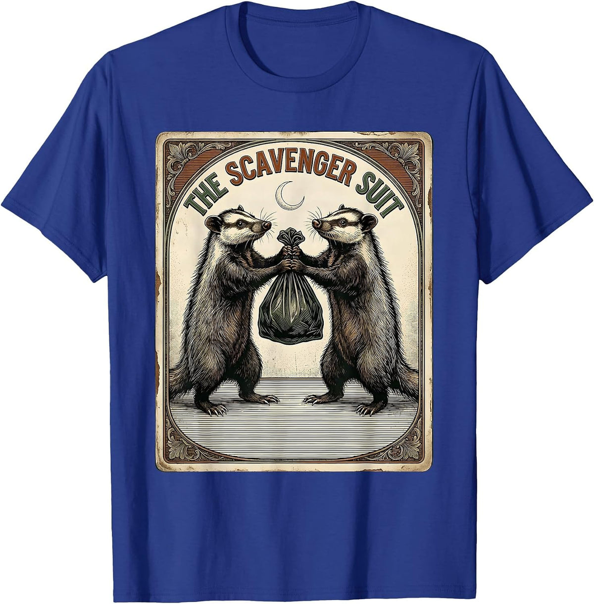 The Scavenger Suit Vintage Occult Tarot Card Opossum Humor T-Shirt - Royal Blue
