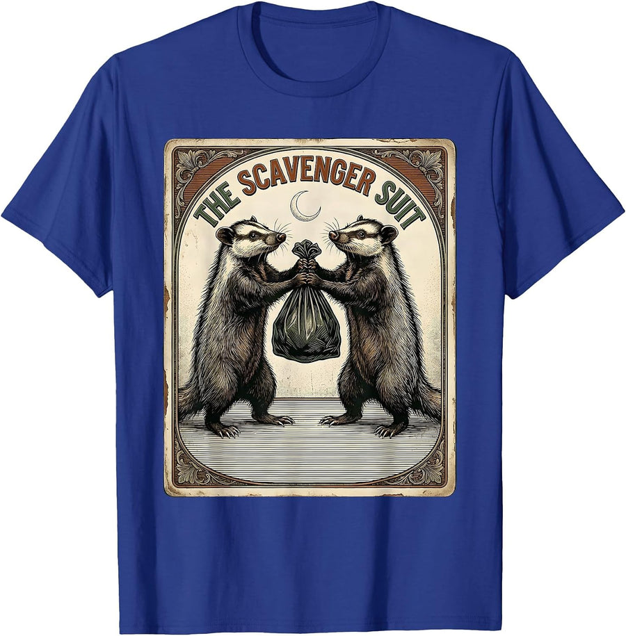 The Scavenger Suit Vintage Occult Tarot Card Opossum Humor T-Shirt - Royal Blue