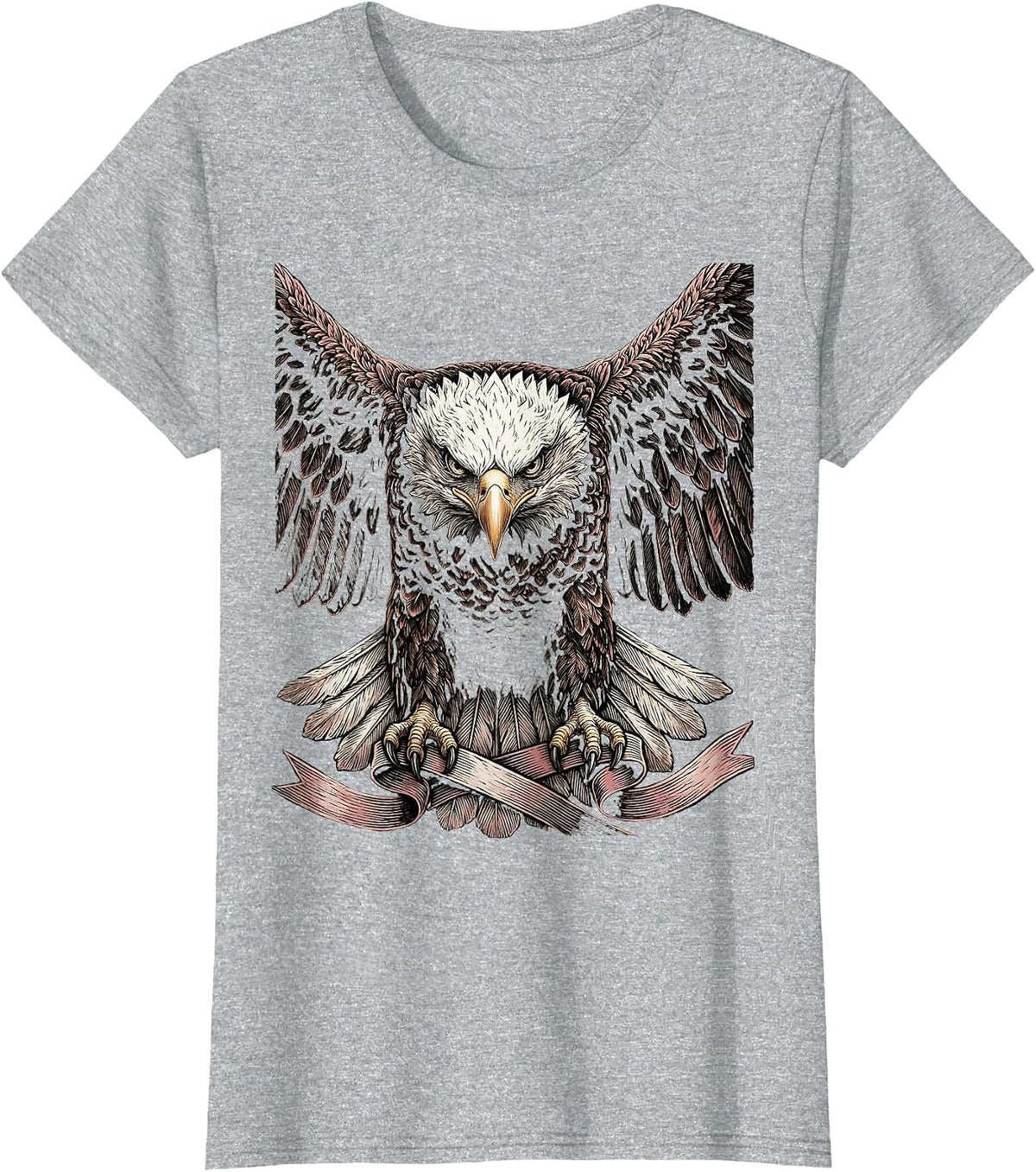 Women's Bald Eagle Pink Ribbon Breast Cancer Awareness T-Shirt - Heather Grey