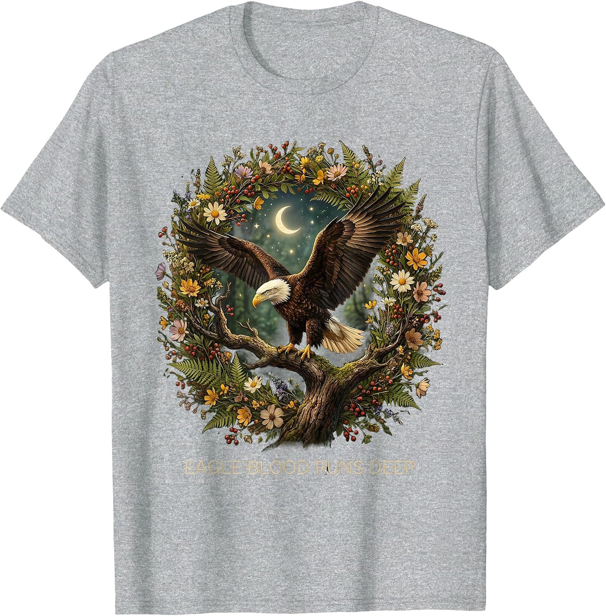 Men's Eagle Blood Runs Deep USA Pride Design T-Shirt - Heather Grey