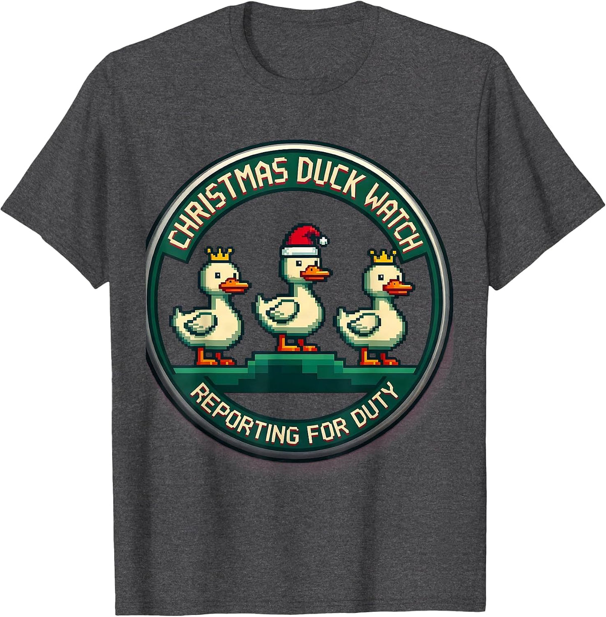 Men's Christmas Duck Watch Reporting for Duty Funny Duck Lover T-Shirt - Dark Heather Grey