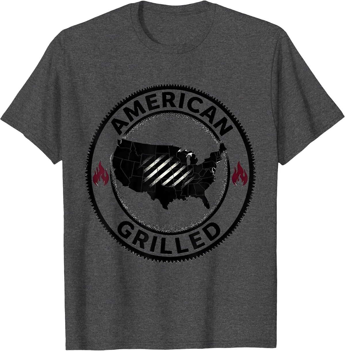 Men's American Grilled Labor Day USA Grill Marks Design T-Shirt - Dark Heather Grey