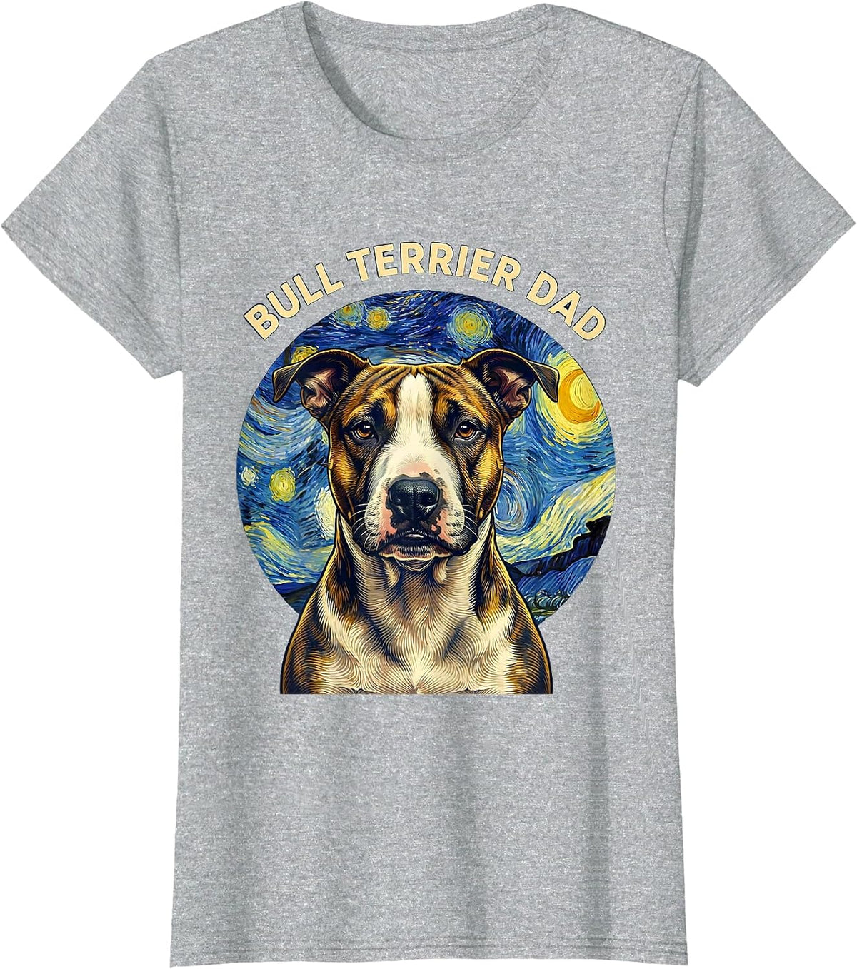 Women's Bull Terrier Dad Whimsical Art Homage Dog Breed Portrait T-Shirt - Heather Grey