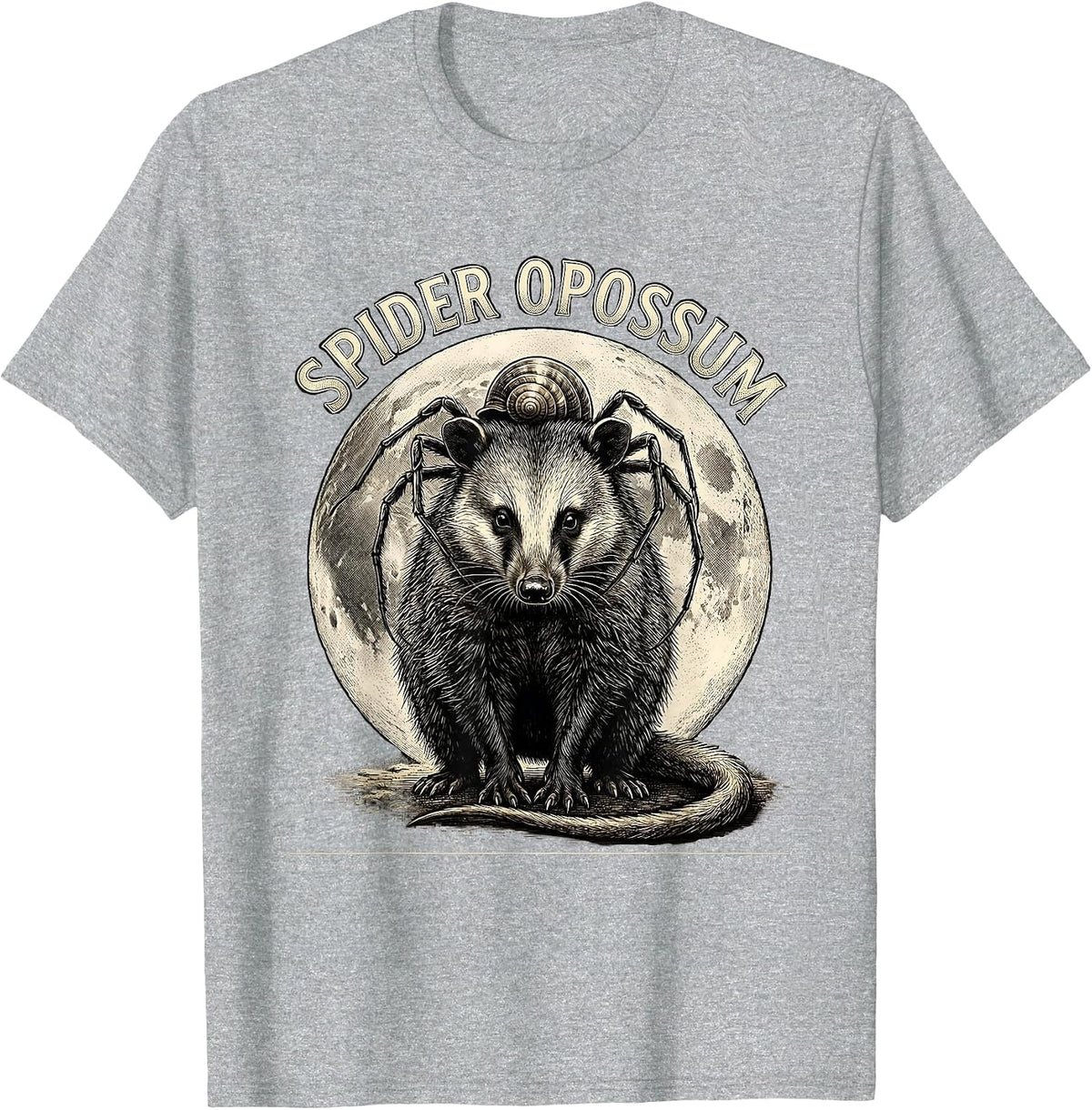 Men's Spider Opossum Vintage Gothic Halloween Moon Novelty T-Shirt - Heather Grey