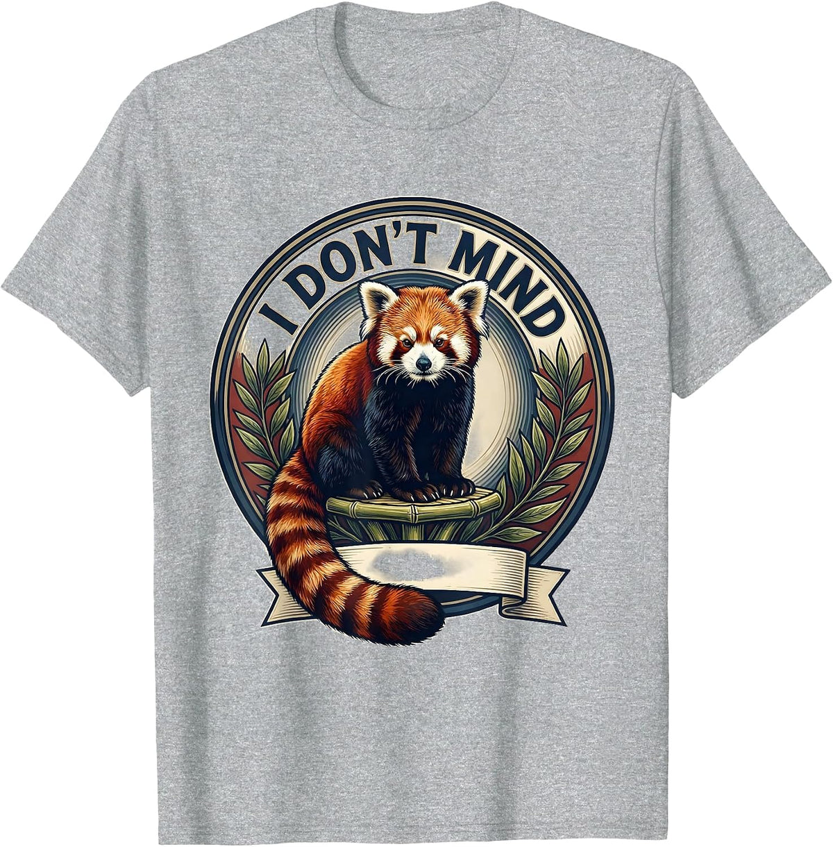 Men's I Don't Mind Cute Red Panda Emblem Animal Lover Humor T-Shirt - Heather Grey