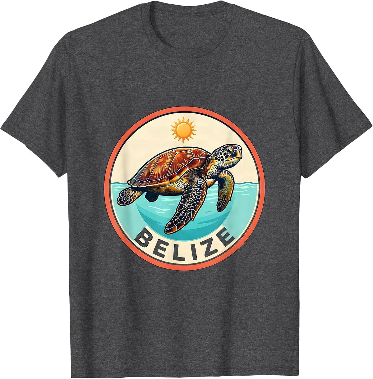 Men's Belize Vintage Sea Turtle Badge Beach Vacation Souvenir T-Shirt - Dark Heather Grey