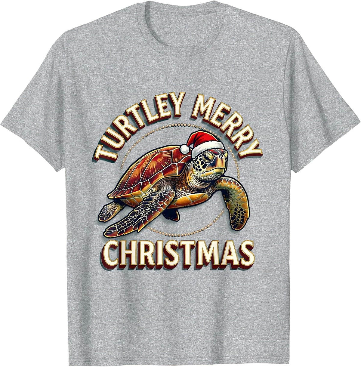Men's Turtley Merry Christmas Sign Painter Whimsical Sea Turtle T-Shirt - Heather Grey