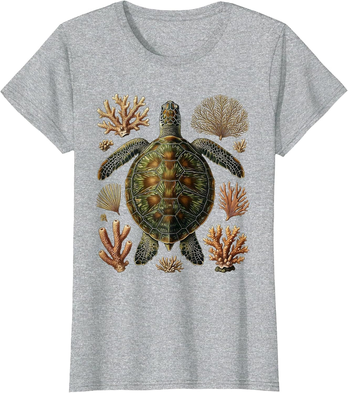 Ecuador Sea Turtle Coral Reef Illustration T-Shirt - Heather Grey