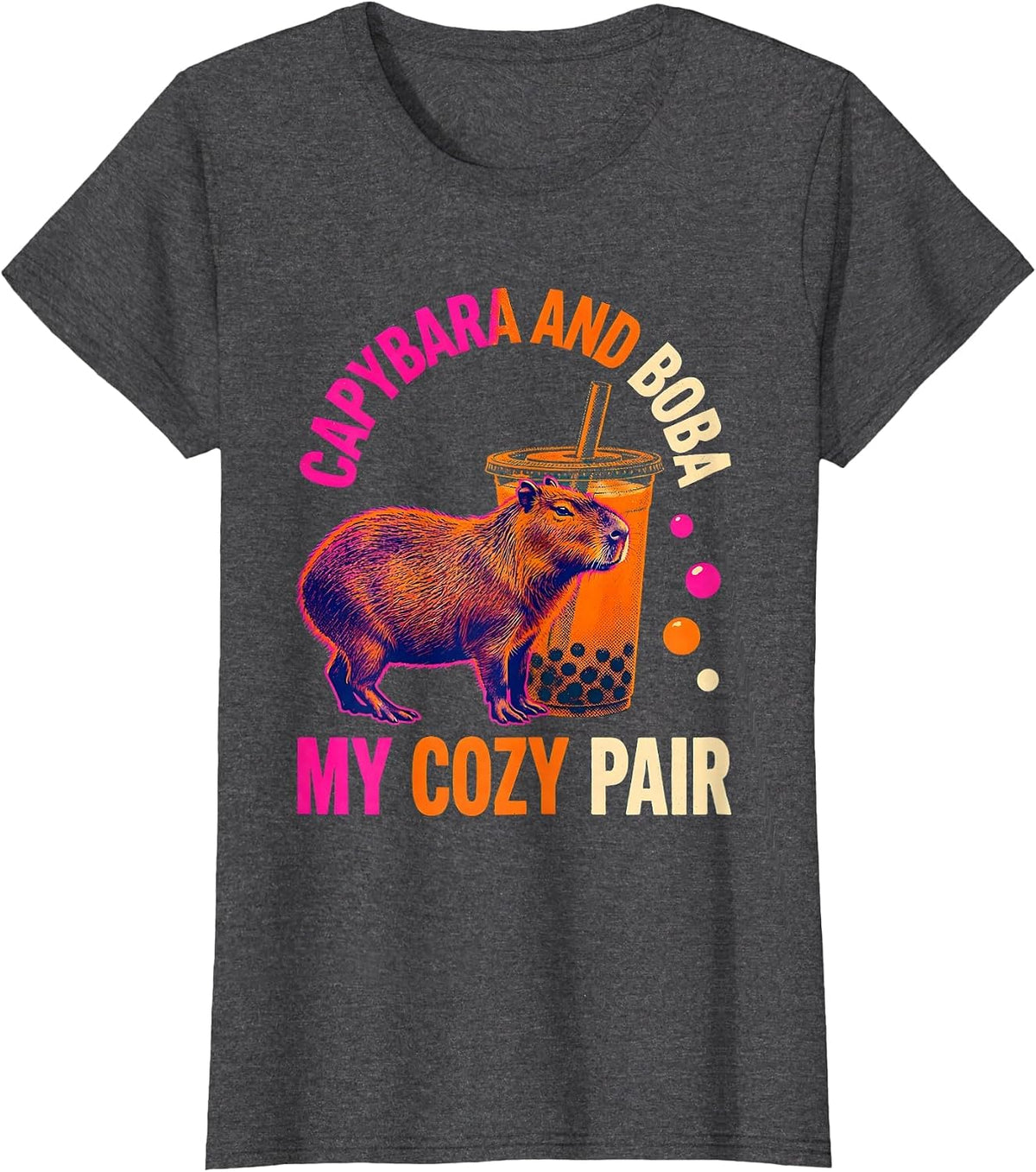 Women's Capybara And Boba, My Cozy Pair Cute Kawaii Anime Animal T-Shirt - Dark Heather Grey